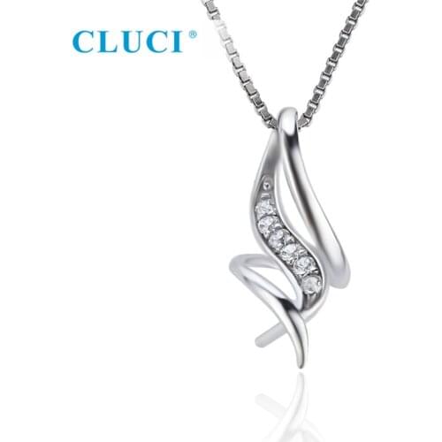 CLUCI Women Pearl Necklace Pendant Setting Real 925 Sterling Silver Charm Fit 6-8mm Round Bead DIY Fine Jewelry Making SP446SB