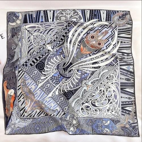 Scarves 90*90 cm Silk Scarf Hand Rolled Edges bandana Silk Scarf Top Foulard Femme Soie De Marque De Luxe "Kawa Ora"