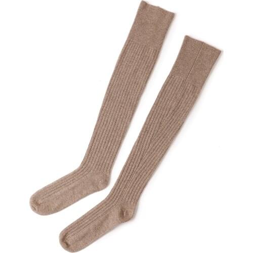 SHUCHAN 100% Cashmere Long Socks Women Knt Keep Warm Winter Stockings Thigh Highs Solid Thigh High High Knee Socks
