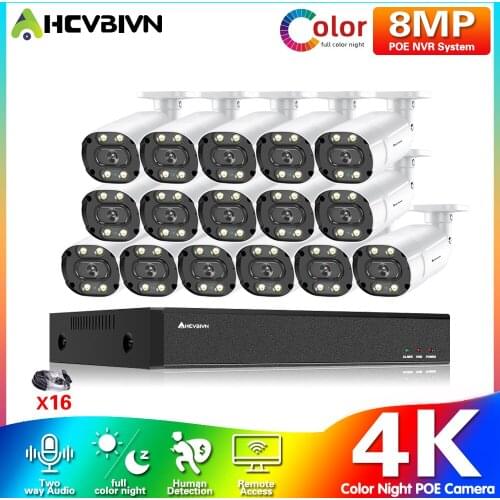 4K POE CCTV System 16CH NVR Security Camera System 16 X8.0MP Two Way Audio Outdoor Waterproof Video Surveillance Camera Kit
