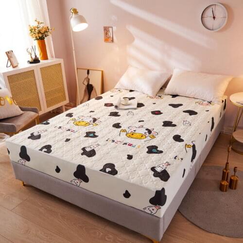 Bonenjoy Quilted Waterproof Fitted Bedding Sheet With Elastic Twin Size Bed Sheets Cow And Milk Pattern Bed Cover(No Pillowcase)