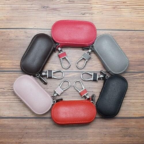 First layer genuine leather cute car key bag keychain pouch keys holder