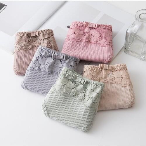 Underwear 4pc/bag new cotton lovely low waist lace briefs young girl candy students panties solid Teenagers Intimates