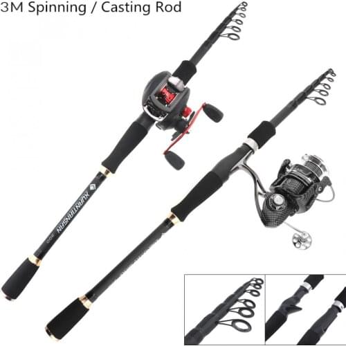 3.0m Carbon Lure Fishing Rod Spinning Casting Rod 7 Section Telescopic Ultra Light Travel Carbon Fiber Fishing Pole Lure Tackle