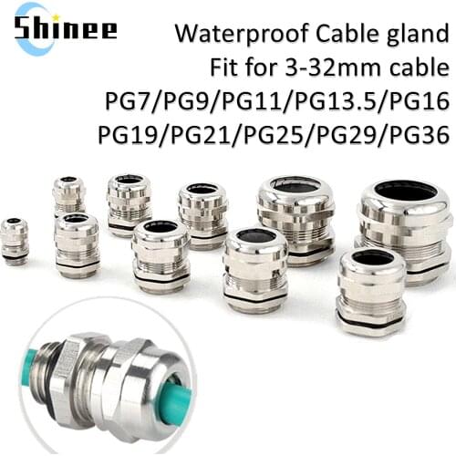 Waterproof Cable Gland Connector IP68 Nickel Plated Brass Metric Cable PG7 PG9 PG11 PG13.5 PG16 PG19 PG21 Fit 3-32mm For Cable