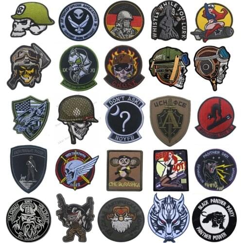 Skull Wolf Bird Embroidered Patches Soldier Helmet Tactical Military Patch Fabric Armband Decorative Warrior Embroidery Badges