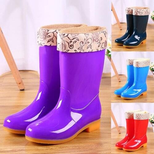 2021 Women Velvet Warm Work Shoes Non-slip Tube Rain Boots Waterproof Overshoes Shoes Rain Boots