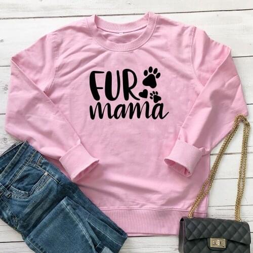 Cute Fur Mama Heart Paw Sweatshirt Funny 90s Dog Mom Gift Pullovers Outfit Harajuku Women O-Neck Graphic Fur Cat Mom Sweatshirts