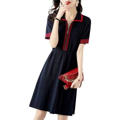 2021 spring and summer new womens fashion French T-shirt color matching skirt waist shirt dress female mid-length