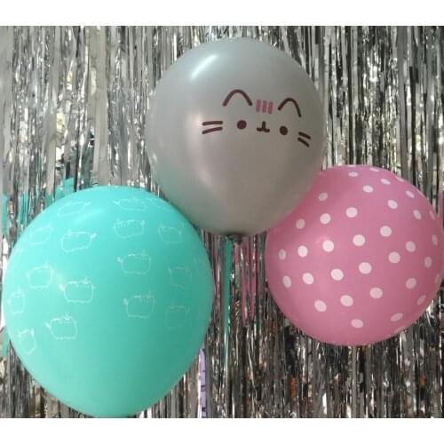 10pcs/lot 12inch Tiffanyblue grey cat Party Air Balloons pushen cat pink dots kit cute Birthday Latex Ballons Photo Props Party