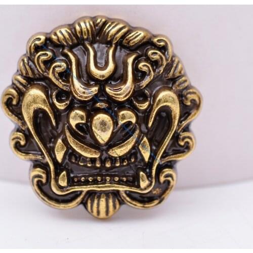 10X Vintage Brass Biker Chinese Lion Head Amulet Leathercraft Handbag Wallet Belt Conchos Screwback