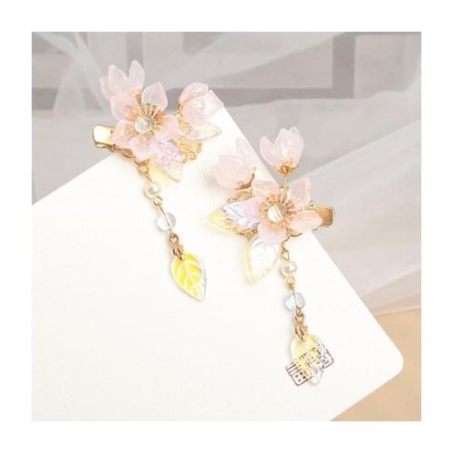 2pcs Flower Hairpin with Tassel Chinese Style Cute Vintage Headdress Hanfu Clothing Accessories for Little Girls d88