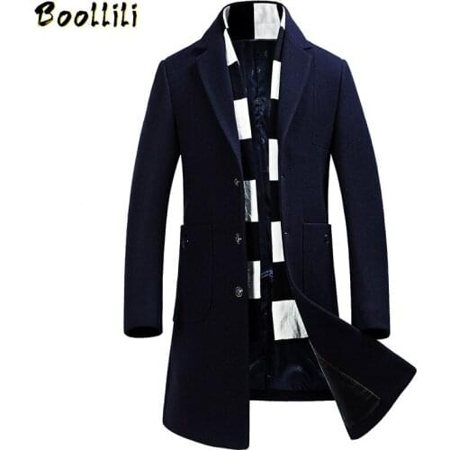 Boollili 2020 Fashion Mens Wool Coat Mens Autumn Winter Coat Long Winter Jacket Men Warm Padded Overcoat Abrigo Hombre
