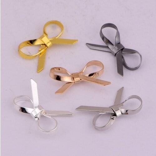 15 * 9.5mm Glossy Flat Square Silk Bowknot Pendant DIY Hand Hair Accessories Material Copper Jewelry Accessories