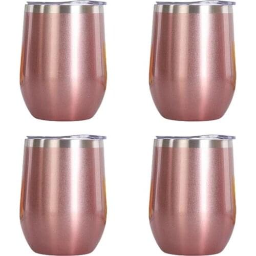 4pcs 12oz Stainless Steel Wine Tumblers Vacuum Wine Glass Swig Cup Stemless Cup Travel Coffee Mugs Non-Slip Eggshell Cup #20