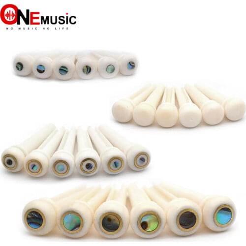 6pcs Bone Guitar Bridge Pins with Brass Circle and Green Pearl Shell Dot String Nails Pin