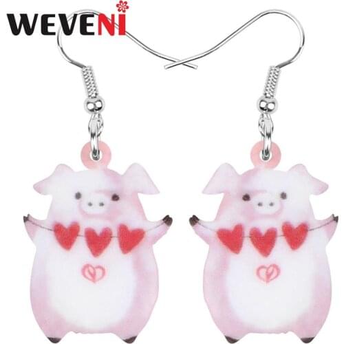 WEVENI Acrylic Valentines Day Anime Love Heart Pig Earrings Drop Dangle Jewelry For Women Girl Teen Lover Charm Decoration Gift