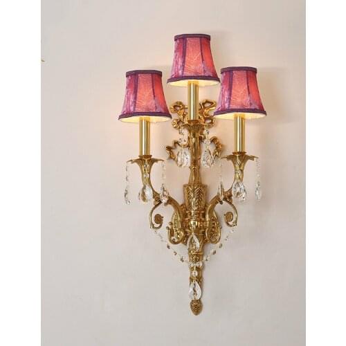 Free Shipping Bronze European-style Brass Lamp Wall Light W36cm H70cm 100% Copper Indoor Lighting Classical Vintage Wall Sconce