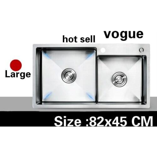 Free shipping Apartment kitchen manual sink double groove do the dishes standard 304 stainless steel hot sell large 820x450 MM