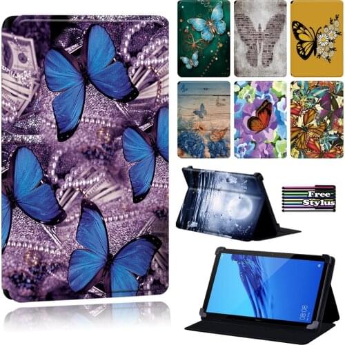 Tablet Case for Huawei MediaPad T310 9.6"/MediaPad (T1 /T3) 7.0 8.0/MediaPad (T1/T5)10 Butterfly Leather Stand Cover Case + Pen