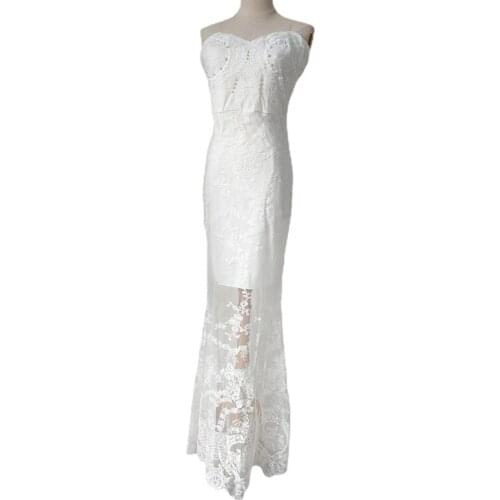 Off The Shoulder Black Maxi White Dress 2020 Mesh Bodycon Lace Woman Dress Elegant Evening Strapless Party Sexy Dresses Vestido