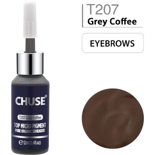 CHUSE Grey Coffee T207 Permanent Makeup Ink Eyeliner Tattoo Ink Set Eyebrow Microblading Pigment Professional 12ML 0.4oz