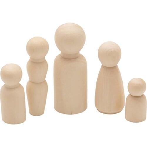 5pcs/set Wooden Peg Dolls Family five people DIY Crafts Unfinished Kids Toys Natural Wood Manual Painting Puppet Graffiti Deco