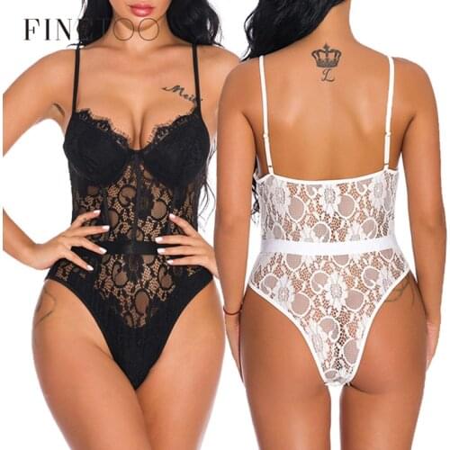 FINETOO Sexy Bodysuit Women Lace Women Transparent Body Suit Deep V Lace Women Clothes Female Backless Tops Sexy Lingerie 2021