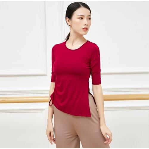 Adult Modal Ruched Belly Dance T Shirt Split Side Drawstring Top Costume for Women Dancing Clothes Dancer Wear Clothing