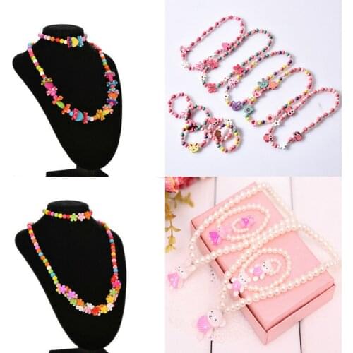 Kawaii Children Cartoon Necklace Set Kids Toys For Girls Children Accessories Beauty Fashion Girls Toys Makeup Resin Gifts