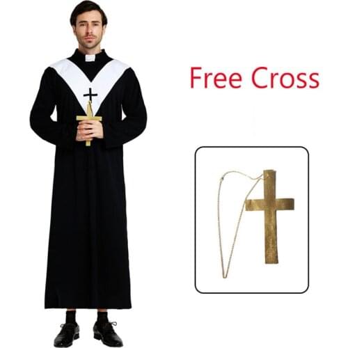 Umorden Easter Purim Halloween Costume Adult Father Jesus Priest Costumes Christian Preacher Cleric Cosplay Robe for Men