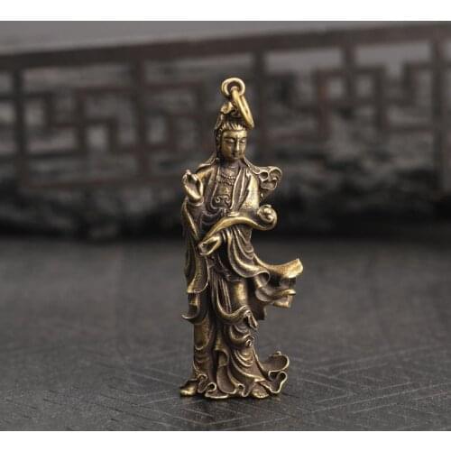 Copper Buddha Statue Hanging Ornament Feng Shui Home Decor for Living Rome Lucky Brass Figurine Desk Decoration Keychain Pendant