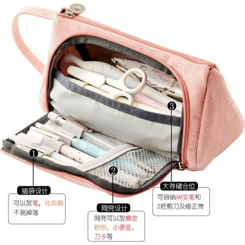 Multifunctional Stationery Box Korean Simple and Creative Middle School Girls Canvas Large Capacity Pencil Bag Pencil Box