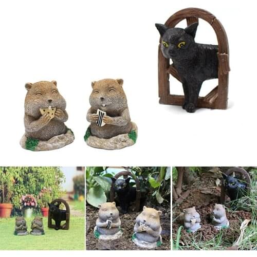 Cat and Gopher Ornament Set Lovely Resin Animals Figurines for Home Garden Courtyard Decoration