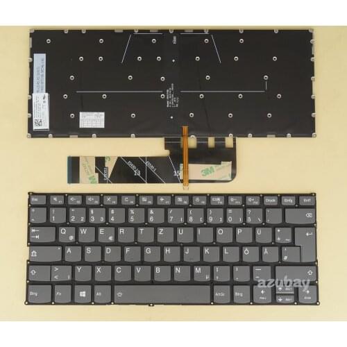 German DE Keyboard for Lenovo Ideapad C340-14IWL FLEX-14API FLEX-14IML FLEX-14IWL S530-13IML S530-13IWL S740-14IIL, Backlit Gray