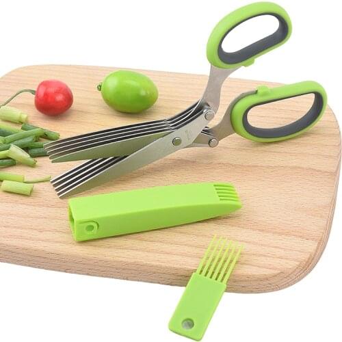 5 Layers Kitchen Scissors Stainless Steel Minced Scallion Shredded Herb Rosemary Chopped Cutter Tool Cut green onion vegetables