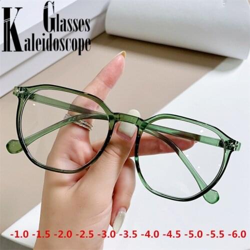 -1.0 1.5 2.0 to 6.0Green Finished Myopia Glasses Men Women Clear Polygon Eyeglasses Prescription Student Shortsighted Eyewear