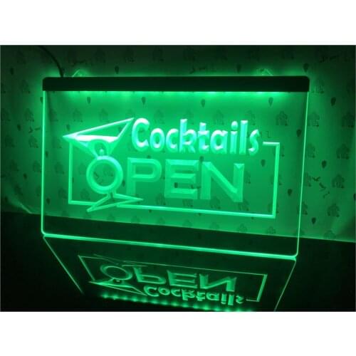I014- Open Cocktails Wine Bar Pub Club Led Light Sign