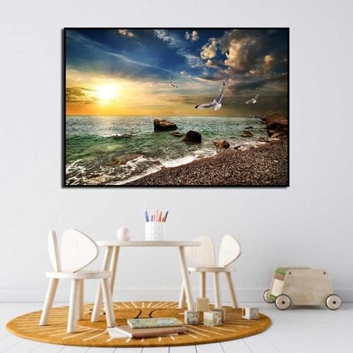 Poster Modern Natural Landscape Canvas Painting Sky Sea Sunrise Wall Art Picture Living Room Home Decoration