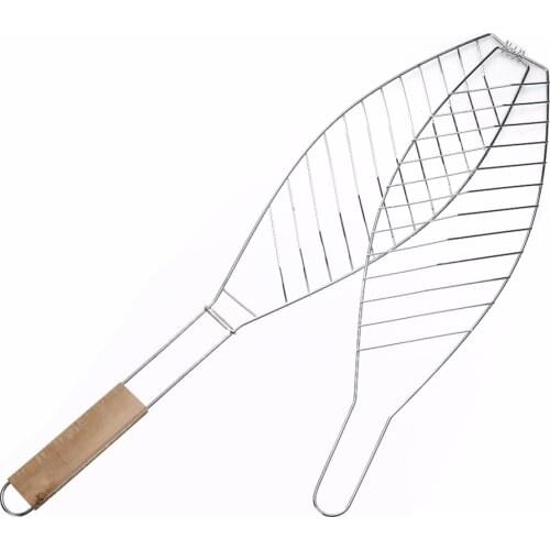 Camping Grill Rack BBQ Clip Folder Grill Single BBQ Fish Grilling Basket Folder Tool Roast Meat Hinged Basket