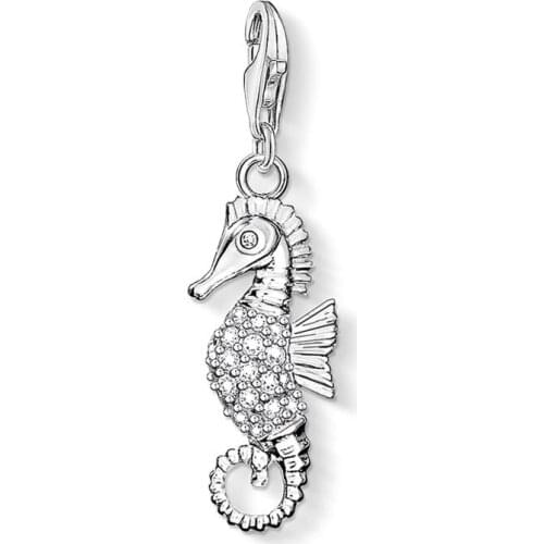 Charms Pendants DIY Charm Fit Making Jewelry Silver White Zirconia Seahorse Charms Fit Bracelet Necklace Bag Bijoux En Argent