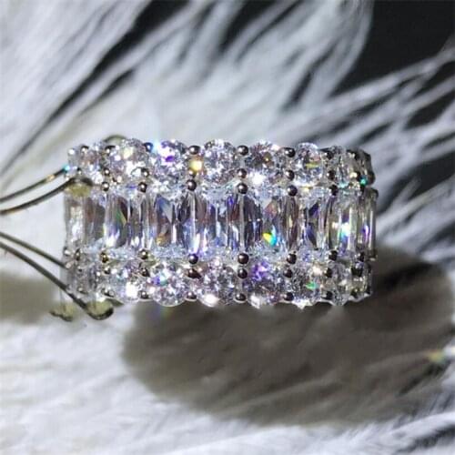 Size 6-10 Luxury Jewelry Sparkling 925 Sterling Silver Full Princess Cut White Topaz 5A CZ Women Wedding Engagement Band Ring