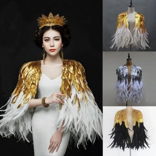 Sexy female Feather costume stage Catwalk performance Shawl wings dress silver Cloak wedding Bride Photography Prop