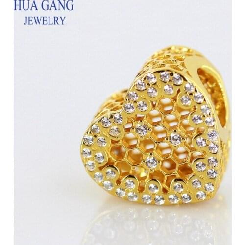 High quality 925 Sterling Silver Hearts Shape Bead Rose Gold Fits Pandora Bracelets & Bangles Necklace DIY 925 Silver Jewelry