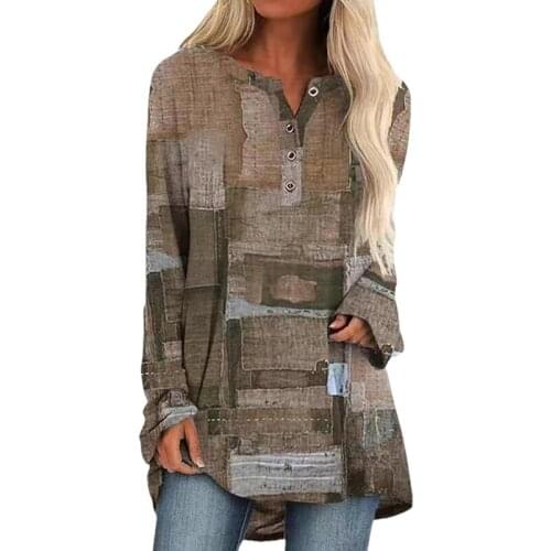 Vintage 2021 New Loose Shirt Printed Shirt Womens Long Sleeve Casual Womens Street Style Lapel Top Regular women clothing