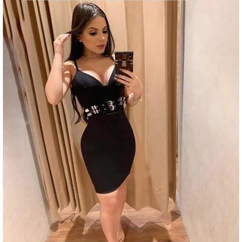 Free shipping high quality sexy black figure-hugging strapless V-neck belt rayon bandage evening party dress