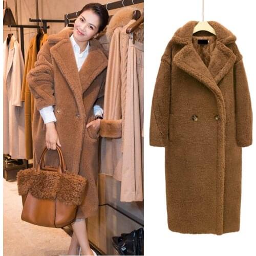Winter Women Beige Teddy Coat Stylish Thick Warm Cashmere Jacket Casual Lamb Wool Coat Elegant Long Wool Coat Female Streetwear