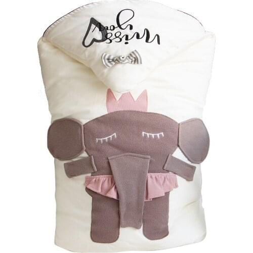 Winter Baby Sleeping Bag Cotton Cartoon Elephant Swaddle Wrap Blanket Warm Thick Windproof Quilt Newborn Stroller Sleeping Bag