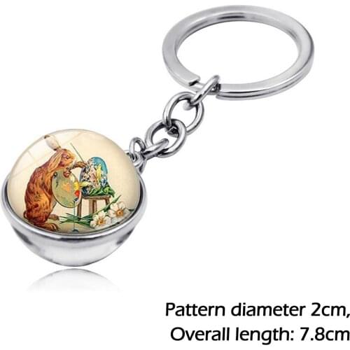 1PC Multicolor New Design Fashion Easter Bunny Time Gemstone Double-Sided Glass Ball Keychain Key Ring Jewelry Gifts