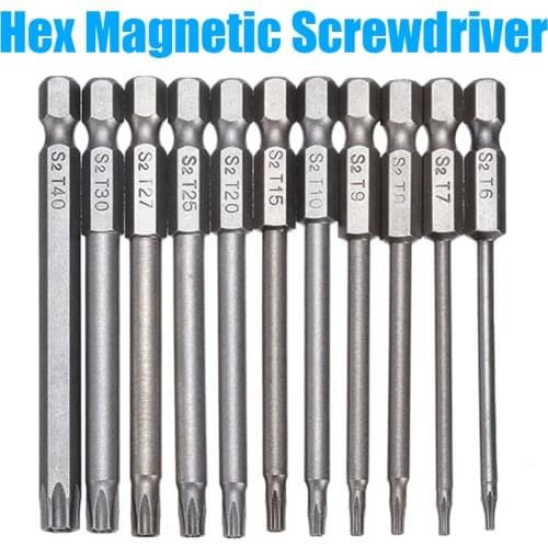 11pcs 75mm Magnetic Screwdriver Bits Mayitr S2 Steel Hex Torx Head Drill Bit Set T6/T7/T8/T9/T10/T15/T20/T25/T27/T30/T40